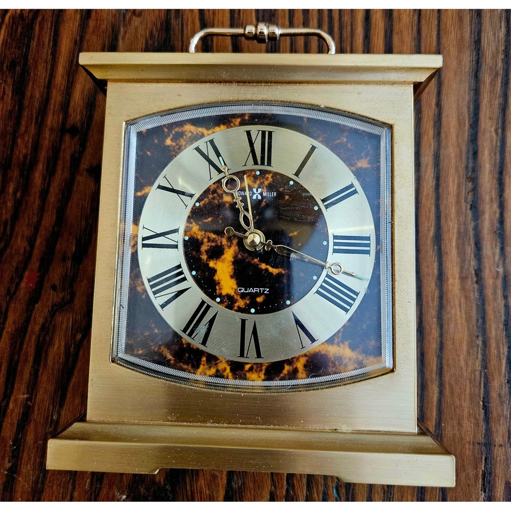 Howard Miller Gold Tortoise Shell Quartz Alarm Clock Japan 4RE503 Carriage Style